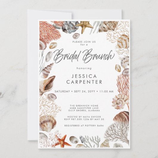 Invitation Brunch nuptial moderne Tropical Seashell Frame (Devant)