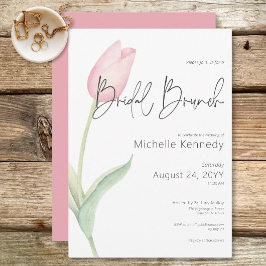 Invitation Brunch nuptial moderne Tulip rose solo