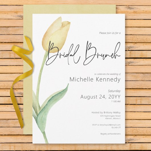 Invitation Brunch nuptial moderne Tulipe jaune solo