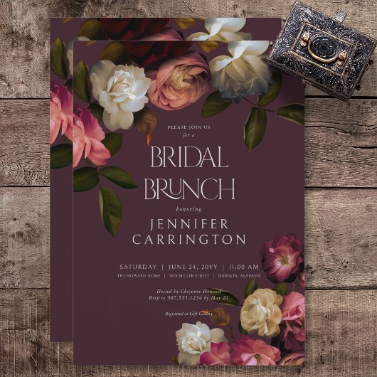 Invitation Brunch nuptial Moody Burgundy & Cream Peonies