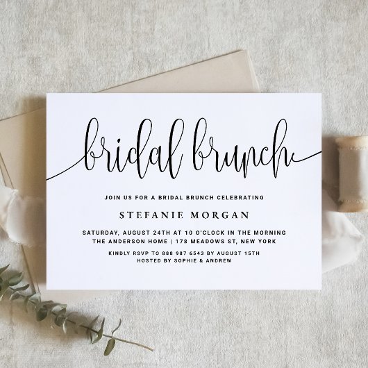 Invitation Brunch nuptial noir et blanc joli calligraphie