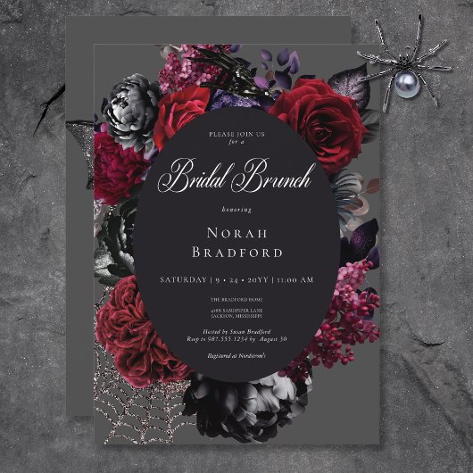 Invitation Brunch nuptial noir floral d'Halloween foncé