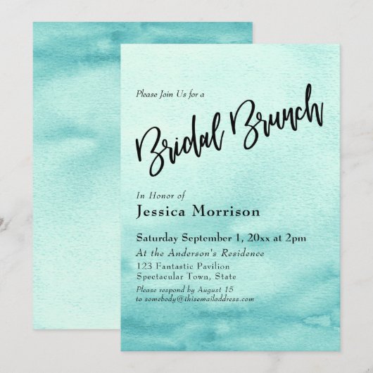 Invitation Brunch nuptial Ombre turquoise Watercolor (Devant / Derrière)