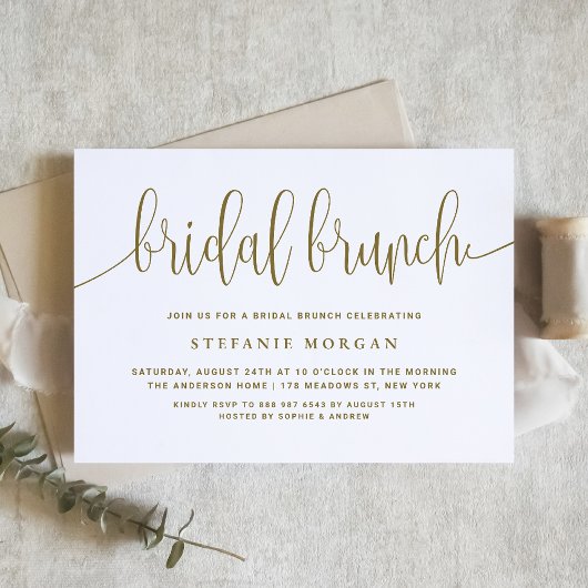 Invitation Brunch nuptial or et blanc jolie calligraphie