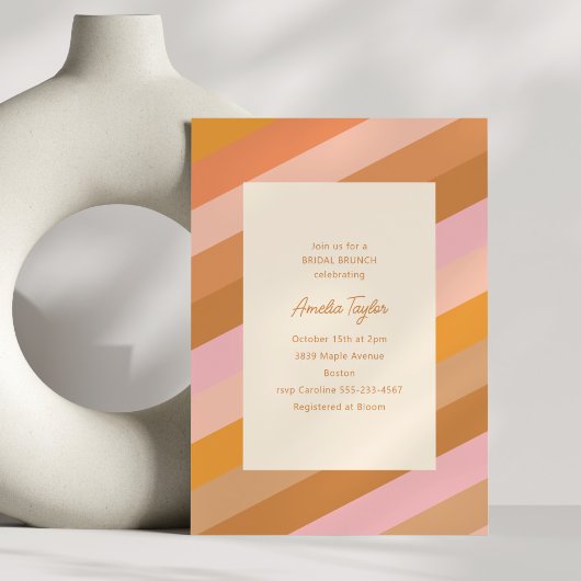 Invitation Brunch nuptial rétro Géométrique Rose Orange