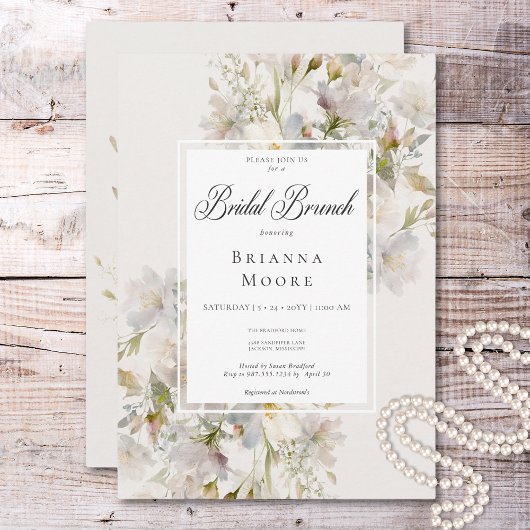 Invitation Brunch nuptial romantique blanc et rose floral