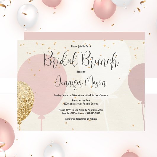 Invitation Brunch nuptial, rose, or, Fête des mariées de ball