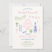 Invitation Brunch nuptial rose-rose-bleu rose (Devant)