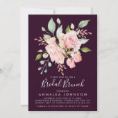Invitation Brunch nuptial Rose rose et aubergine (Devant)