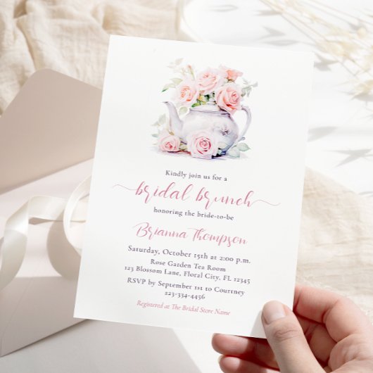 Invitation Brunch nuptial rose vif