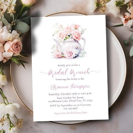 Invitation Brunch nuptial rose vif