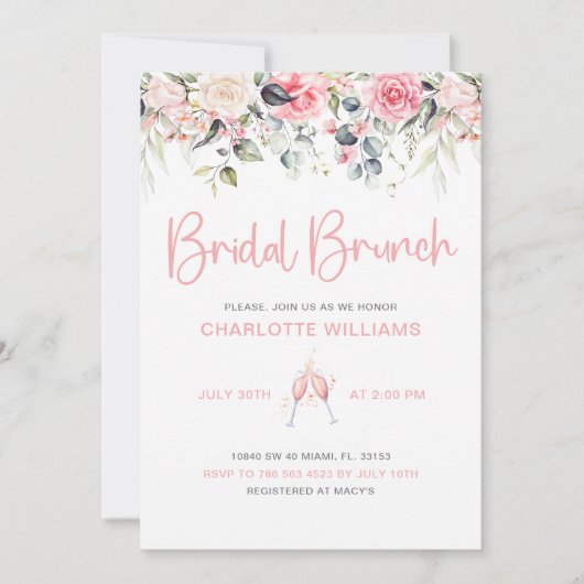 Invitation Brunch nuptial rose vif (Devant)