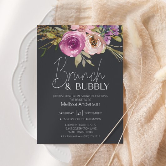 Invitation Brunch nuptial rose violet à charbon de bois