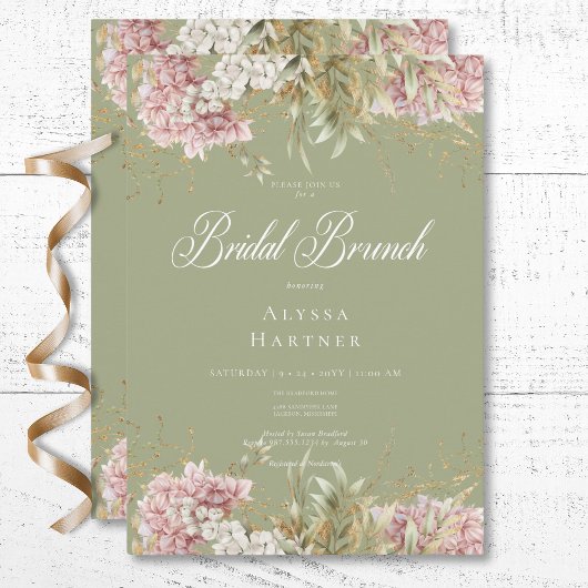 Invitation Brunch nuptial rustique blanc et rose Hydrangea ve