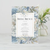 Invitation Brunch nuptial rustique bleu floral (Debout devant)