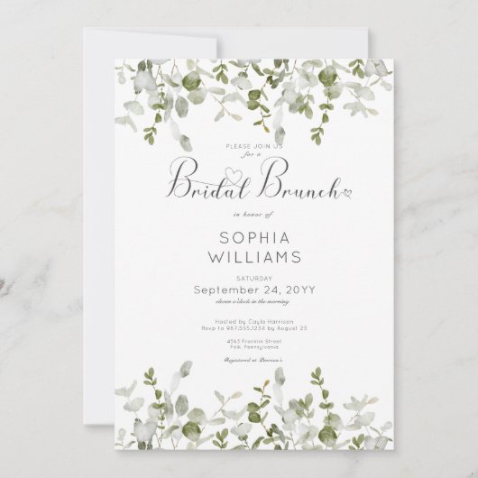 Invitation Brunch nuptial rustique botanique vert (Devant)