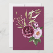 Invitation Brunch nuptial rustique Bourgogne et pivoines rose (Dos)