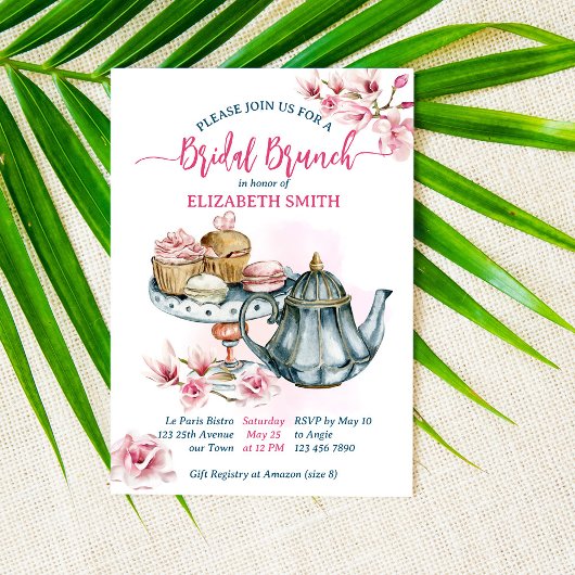 Invitation Brunch nuptial sucré collations thé pot nuptiale d