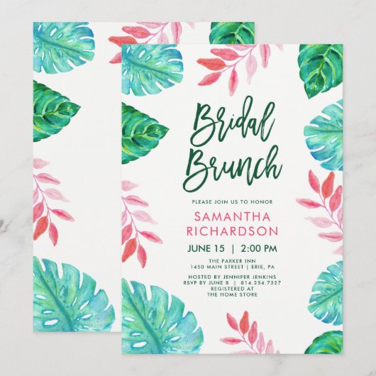 Invitation Brunch nuptial trendy tropical Watercolor (Devant / Derrière)