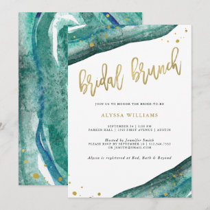 Invitation Brunch nuptial Turquoise et Gold Geode