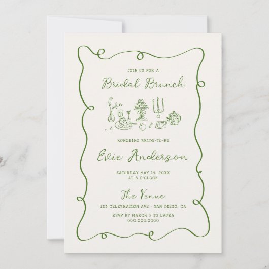 Invitation Brunch nuptial vert à main (Devant)