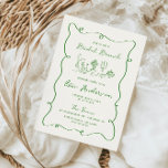 Invitation Brunch nuptial vert à main<br><div class="desc">Célébrez les noces à venir de votre future mariée préférée en style avec nos invitations brunes originales et fantaisistes ! Cette invitation présente une illustration dessinée à la main d'une scène de brunch dans un style amusant et ludique avec un cadre escarpé qui l'entoure, accompagnée d'une police manuscrite décontractée qui...</div>