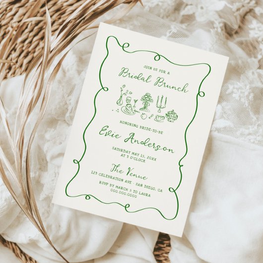 Invitation Brunch nuptial vert à main