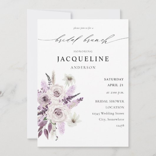 Invitation Brunch nuptial violet lavande (Devant)