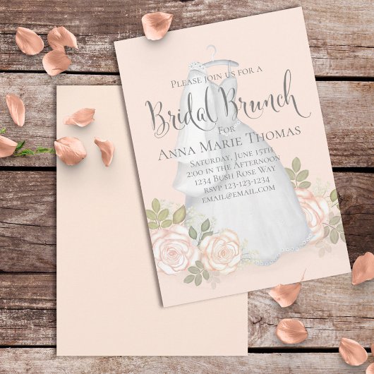 Invitation Brunch nuptiale Élégante robe de mariage Blush Flo