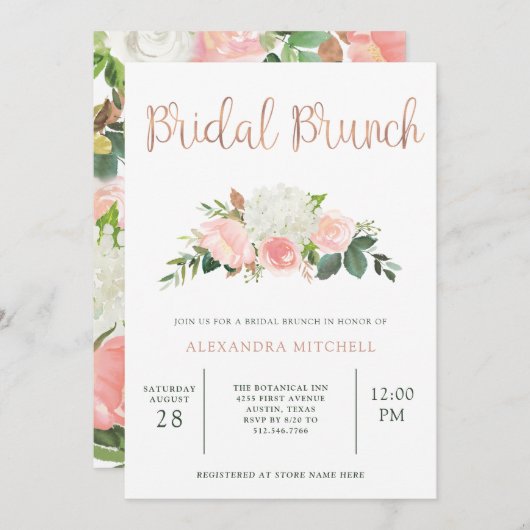 Invitation Brunch | nuptiale floral de verdure et de rose (Devant / Derrière)