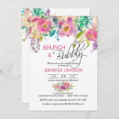Invitation Brunch nuptiale pourpre rose floral d'aquarelle (Devant / Derrière)