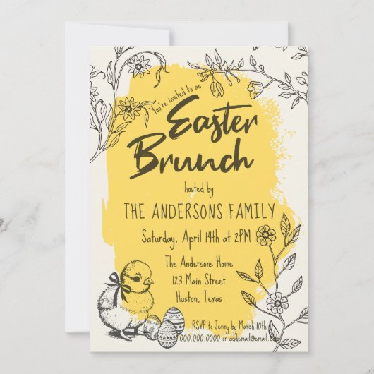 Invitation Brunch Pâques chic jaune (Devant)