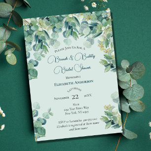 Invitation Brunch pétillant de baby shower avec verdure d'euc