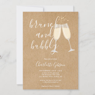 Invitation Brunch Pétillant Script Mariage Champêtre Kraft