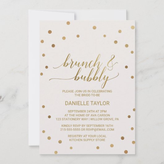 Invitation Brunch Pois or et bulle (Devant)