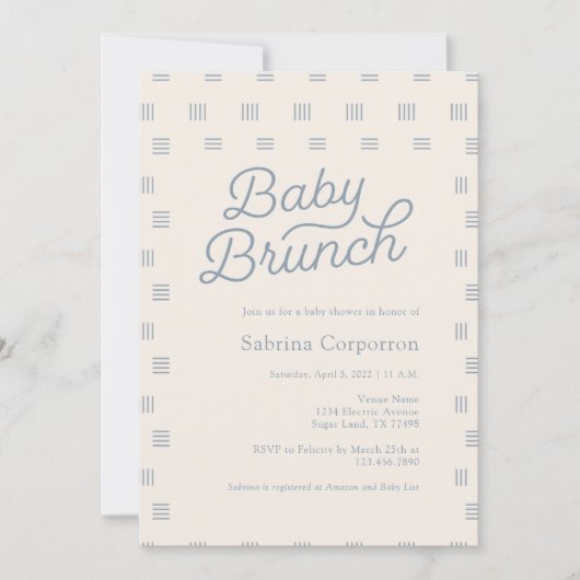 Invitation Brunch pour bébé bleu Dusty | Sage Boho minimalist (Devant)