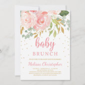 Invitation Brunch pour bébé boho rose pâle et doré (Devant)