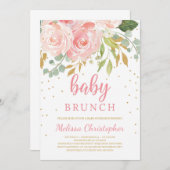 Invitation Brunch pour bébé boho rose pâle et doré (Devant / Derrière)