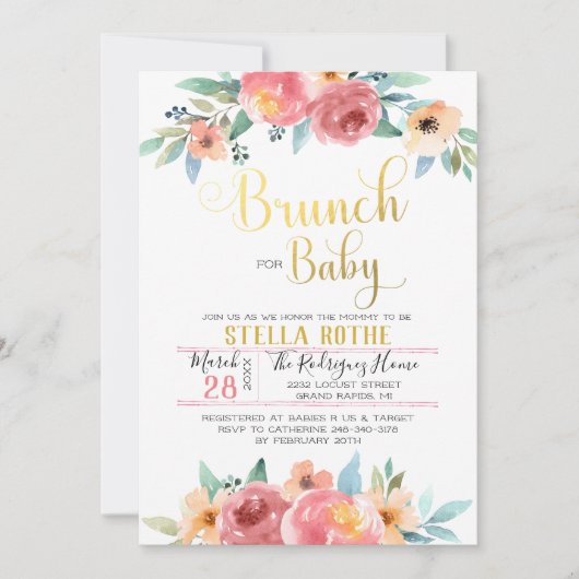 Invitation Brunch pour bébé - Fleurs de printemps (Devant)
