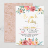 Invitation Brunch pour bébé - Fleurs de printemps (Devant / Derrière)