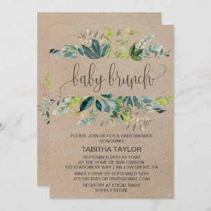 Invitation Brunch pour bébé Kraft Foliage