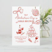 Invitation Brunch pour filles de la Saint-Galentin rouge tiré (Debout devant)