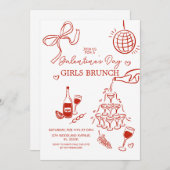 Invitation Brunch pour filles de la Saint-Galentin rouge tiré (Devant / Derrière)