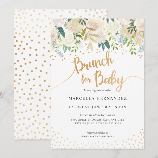 Invitation Brunch pour l'invitation de baby shower du bébé | (Devant / Derrière)