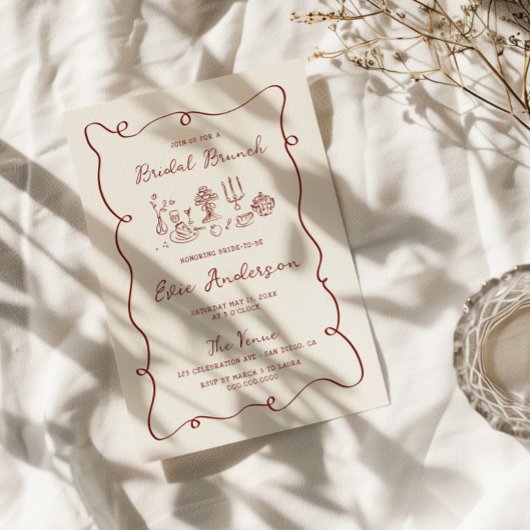 Invitation Brunch pour mariée de Bourgogne tiré à la main