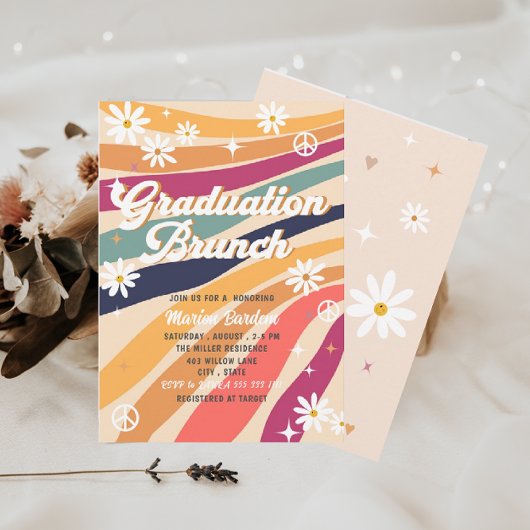 Invitation Brunch rétro de graduation à l'aquarelle branché