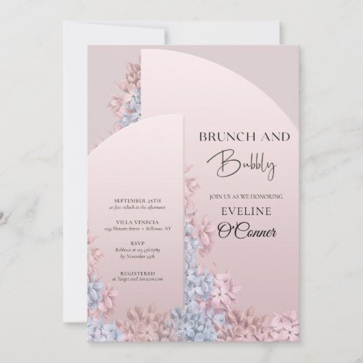 Invitation Brunch rose boho  printemps or et mousseux (Devant)