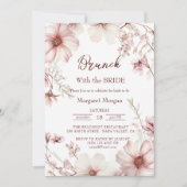 Invitation Brunch Rose Et Blanc Fleur Cerisier Avec Mariée (Devant)