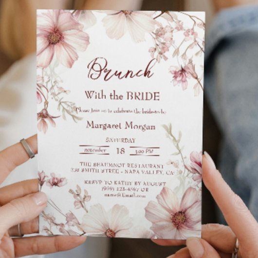 Invitation Brunch Rose Et Blanc Fleur Cerisier Avec Mariée