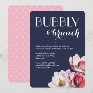 Invitation Brunch rose et bleu Magnolia